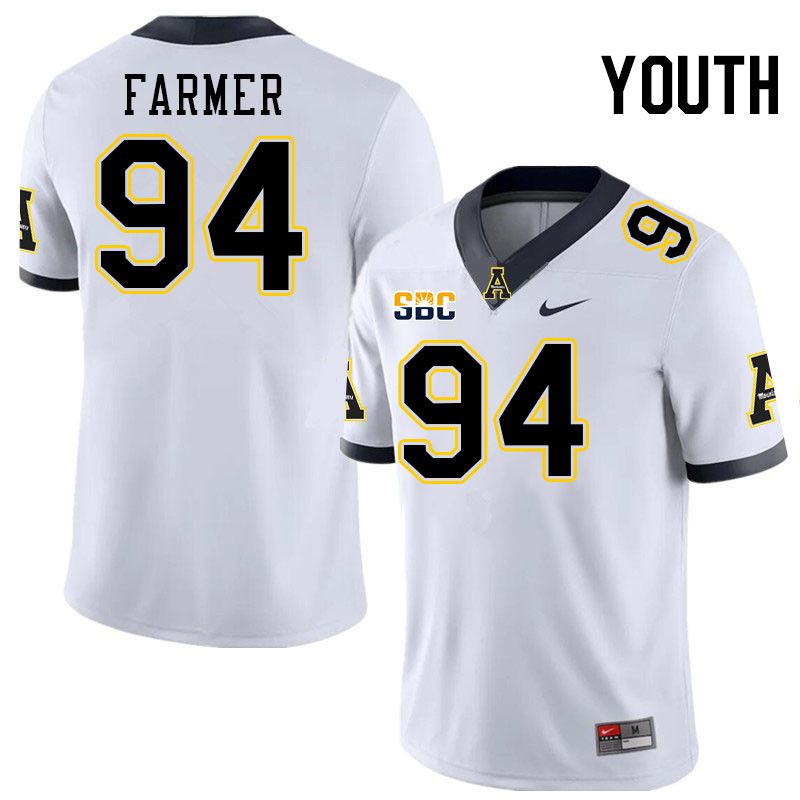 Youth #94 Kendall Farmer Appalachian State Mountaineers College Football Jerseys Stitched-White